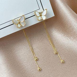 Butterfly Drop Sterling Silver Ear Stud 1 Pair - White & Gold - One Size