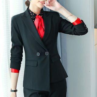 Slim-fit Dress Pants / Mini Pencil Skirt / Dotted Shirt / Buttoned Blazer