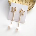 Faux Pearl Alloy Star Dangle Earring 1 Pair - S925 Silver - Stud Earring - Star - Gold - One Size