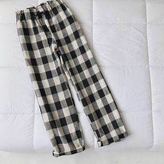 Drawstring-waist Plaid Straight-cut Cropped Pants