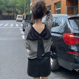 Bow Accent Striped Sweatshirt