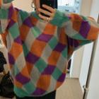 Color Block Sweater Green & Orange & Purple - One Size