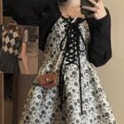 Long-sleeve Cardigan / Lace-up Jacquard Dress