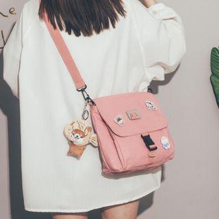 Canvas Flap Snap Buckle Crossbody Bag