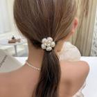 Flower Faux Pearl Hair Tie Gold & White - One Size