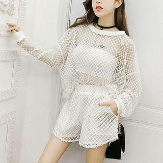 Set: Net Top + Cutout High-waist Shorts