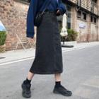High-waist Split Hem Denim Midi Skirt