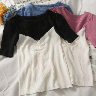 Patchwork Ruched Cutout Knit Top