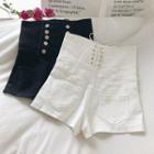 High-waist Lace-up Back Denim Hot Pants