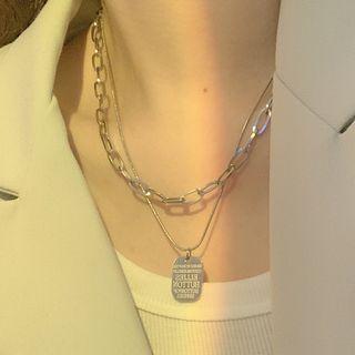 Layered Lettering Pendant Chain Necklace 1pc - Silver - One Size