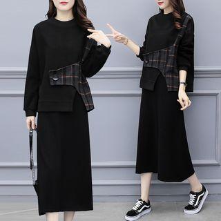 Set: Plaid Panel Pullover + Midi Tank Dress