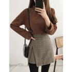 Belted Wrap-front Plaid Miniskirt