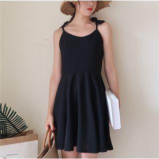 Plain Bow Accent Spaghetti Strap Dress