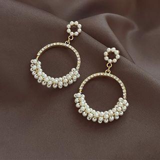 Rhinestone Hoop Alloy Dangle Earring 1 Pair - Gold & White - One Size