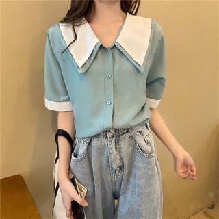 Elbow-sleeve Layered Collar Blouse