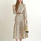 Ruffled Floral Long Shirtdress With Belt Cream - One Size