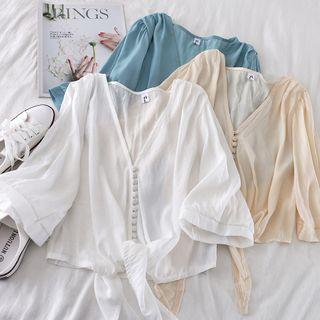 Buttoned Flared-sleeve Blouse