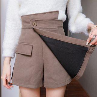 High Waist Asymmetric Button-up Plain Skorts