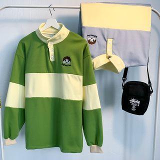 Two-tone Cartoon Embroidered Pullover