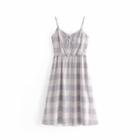 Spaghetti Strap Gingham Lace-up A-line Dress
