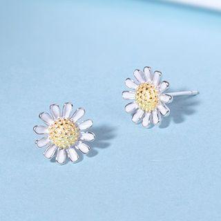 925 Sterling Silver Daisy Earring 1 Pair - Gold & Silver - One Size