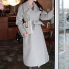 Wide-lapel Long Wool Blend Coat With Sash