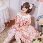 Short-sleeve Cat Print A-line Dress / Set