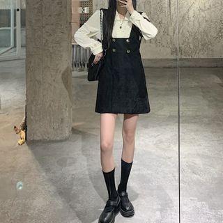 Plain Blouse / Double Breasted Mini Jumper Dress