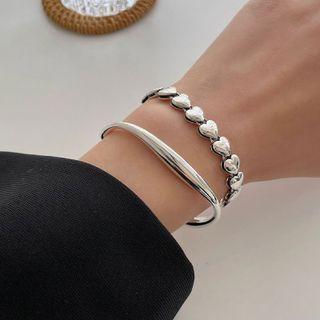 Heart Sterling Silver Bracelet / Polished Bangle