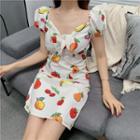 Short-sleeve Fruit Print Mini A-line Dress As Shown In Figure - One Size