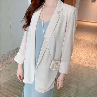 Side Slit Midi Spaghetti Strap Dress / Loose-fit Blazer