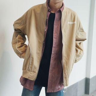 Contrast Trim Lettering Zip Jacket
