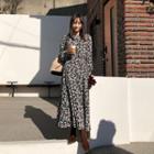 Round-neck Floral Maxi Flared Dress