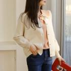 Bishop-sleeve Faux-pearl Button-up Cardigan