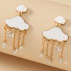 Rain Cloud Rhinestone Fringed Earring 01 - 1 Pair - White - One Size