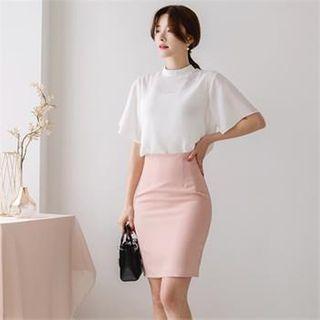 Mock-neck Ruffle-sleeve Chiffon Blouse
