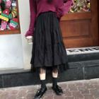 Midi Shirred A-line Layered Skirt