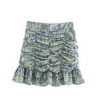 Paisley Print Ruched Mini Mermaid Skirt