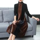 Turtleneck Striped Long-sleeve A-line Dress