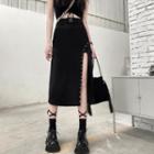 Plain Slit Studded Pencil Skirt