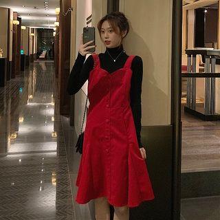 Turtleneck Knit Top / Midi Pinafore Dress