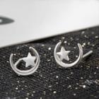 Moon & Star Sterling Silver Earring 1 Pair - Silver - One Size