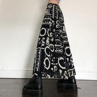 High-waist Circle Print Midi A-line Skirt