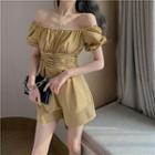 Short-sleeve Off-shoulder Ruched Romper