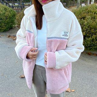 Two-tone Sherpa-fleece Zip-up Jacket Ivory - One Size