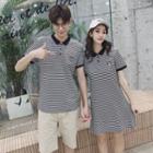 Couple Matching Striped Short-sleeve Polo Shirt / Polo Shirt Dress / Plain Shorts