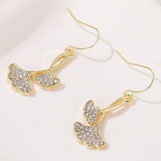 Leaf Rhinestone Alloy Dangle Earring 01 - 1 Pair - Gold - One Size