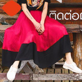 Color Block A-line Maxi Skirt