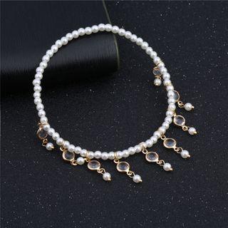 Faux Pearl Bead Drop Anklet Gold - One Size