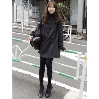 Round-neck Button-detail Wool Blend Dress